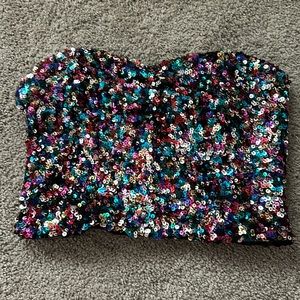 Strapless Multi Colored Sequin Crop Top